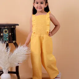 JUNITOS Girls Pure Cotton Ruffled Smoked Basic Jumpsuit-picture-7