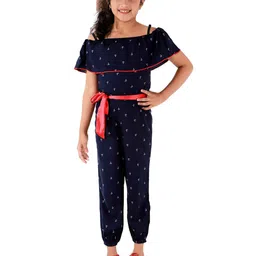 Kids Cave Girls Off-Shoulder Printed Basic Jumpsuit-image-1