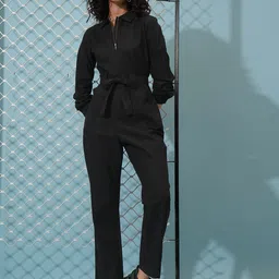 Tokyo Talkies Black Shirt Collar Cotton Basic Jumpsuit-picture-21