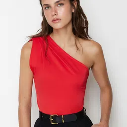 Trendyol Cherry Red One Shoulder Bodysuit-image-40
