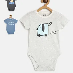 MINI KLUB Boys Pack Of 3 Graphic Printed Pure Cotton Bodysuits-picture-38