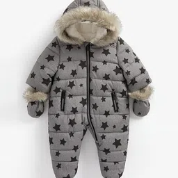 mothercare Infant Kids Graphic Printed Pure Cotton Hooded Snowsuit-picture-26