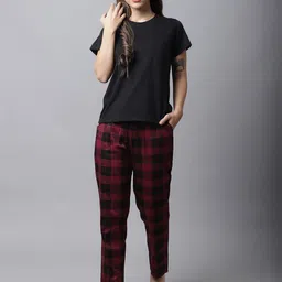 Boston Club Women Black & Red Round Neck Cotton Blend Night suit-image-55