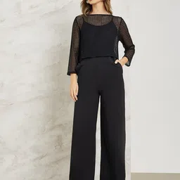 Styli Women Black Laced Layered Basic Jumpsuit with Pockets-image-0
