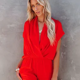 StyleCast Red V-Neck Extended Sleeve Playsuit-picture-8