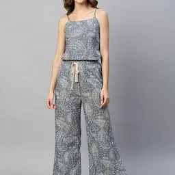 DRAPE IN VOGUE Grey & White Ethnic Motifs Printed Night Suit-image-87