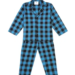 Little Musketeer Boys Checked Cotton Shirt And Pyjamas Night Suit-image-2