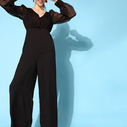 STREET 9 Black & Red Printed Puff Sleeves Basic Jumpsuit-image-66