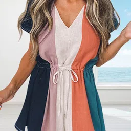 StyleCast White Colourblocked V-Neck Playsuit-picture-31