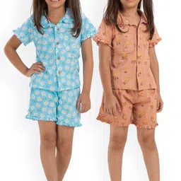 Growing Tree Girls Pack Of 2 Floral Printed Pure Cotton Night Suit-image-35