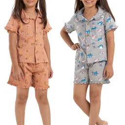 Growing Tree Girls Pack Of 2 Conversational Printed Pure Cotton Night Suit-image-94