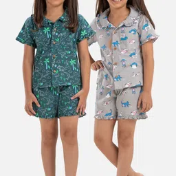 Growing Tree Girls Pack Of 2 Conversational Printed Pure Cotton Night Suit-picture-18