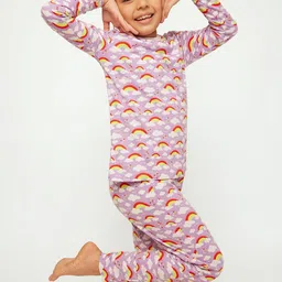 frangipani Girls Purple & Red Pure Cotton  Printed Night suit-image-80