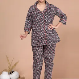 SP DESIGNS Ethnic Motifs Printed Lapel Collar Pure Cotton Night suit-image-16
