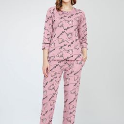 Zeyo Lapel Collar Printed Pure Cotton Night suit-picture-2