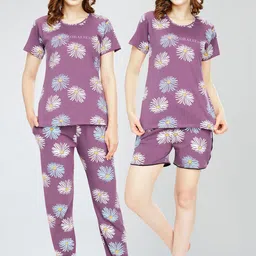 Zeyo Women Printed Pure Cotton Top With Pajama, Short-picture-10