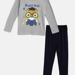 Wyld Sprog Boys Grey & Black Owl Printed Cotton Night suit-picture-26