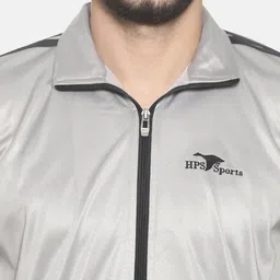 HPS Sports Men Silver-Coloured & Charcoal Grey Solid Tracksuit image 3