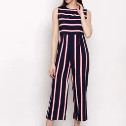 Slenor Striped Round Neck Basic Jumpsuit image 5