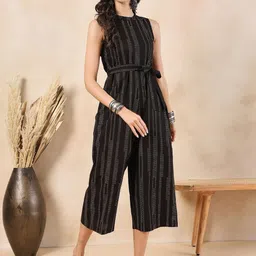 Anouk Printed Waist Tie-Ups Pure Cotton Basic Jumpsuit image 4