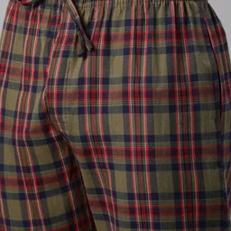 Joven Men Olive Green & Red Checked Night suit image 3