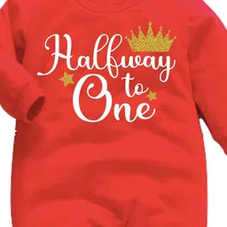 KNITROOT Infant Kids Red & White Half Way To One Printed Bodysuit image 3