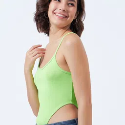 COLOR CAPITAL Scoop Neck Ribbed High Cut Bodysuit image 5