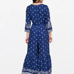 Global Desi Blue & White Printed Basic Jumpsuit image 2