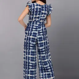 Fashfun Blue & White Printed Basic Jumpsuit with Ruffles image 4
