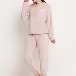 Arrabi Women Pink Striped Night suit image 4