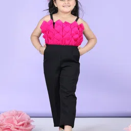 THE LITTLE CELEBS Girls Self Design Basic Jumpsuit With Hair Bow image 4