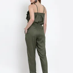 NEUDIS Olive Green Basic Jumpsuit with Ruffles image 4