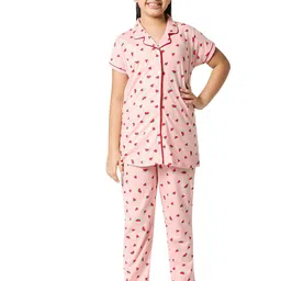 Zeyo Girls Pink & Red Printed Night suit image 2