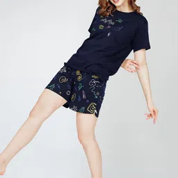 Zeyo Round Neck Short Sleeves Printed Pure Cotton Night suit image 3