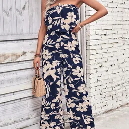 StyleCast Blue Strapless Printed Basic Jumpsuit image 4