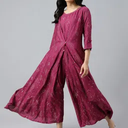 W Women Wine Mock Layer Kimono Jumpsuit image 2