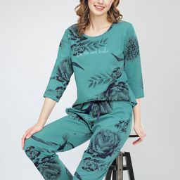 Zeyo Floral Printed Round Neck Pure Cotton Night Suit-picture-17