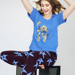 Zeyo Round Neck Short Sleeves Printed Pure Cotton Night suit-picture-1
