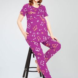 Zeyo Round Neck Short Sleeves Printed Pure Cotton Night suit-picture-19