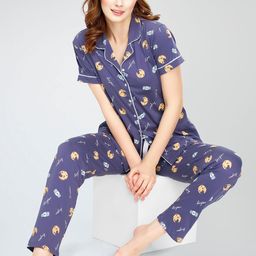 Zeyo Conversational Printed Round Neck Pure Cotton Night Suit-picture-1