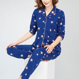 Zeyo Lapel Collar Conversational Printed Pure Cotton Night suit-picture-23