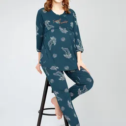 Zeyo Floral Printed Round Neck Pure Cotton Maternity Night suit-image-11
