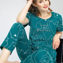 Zeyo Round Neck Short Sleeves Printed Pure Cotton Night suit-picture-21