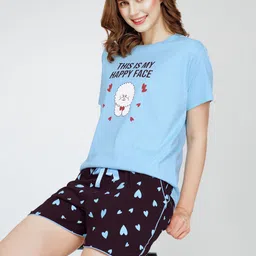 Zeyo Typography Printed Round Neck Pure Cotton Night suit-picture-24