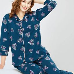 Zeyo Round Lapel Collar Sleeves Printed Pure Cotton Night suit-picture-3