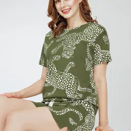 Zeyo Animal Printed Round Neck Pure Cotton Night suit-image-25