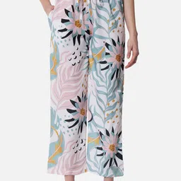 FFLIRTYGO Women White & White Printed Kaftan Night suit with Matching Scrunchie image 2