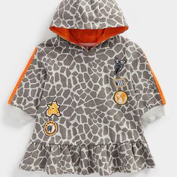 mothercare Infant Girls Animal Printed Pure Cotton Hooded A-Line Dress with Applique-picture-3