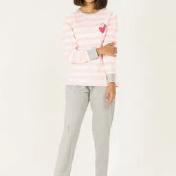 evolove Women Grey & Off White Printed Night suit-picture-40