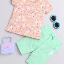 BUMZEE Girls Printed Pure Cotton T-Shirt & Capris-picture-49
